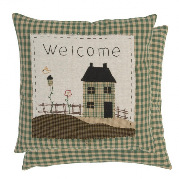 Kissen kariert Welcome Home handbestickt 40x40
