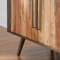 Preview: Industrial TV Bank aus Eisen und recyceltem Holz 200cm