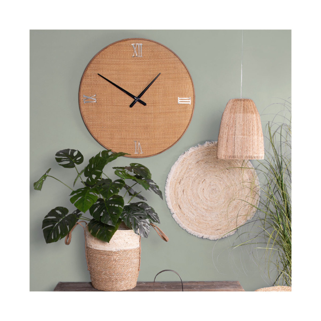 Wanduhr 80cm, Holz / Bast in beige-gold (B-Ware)