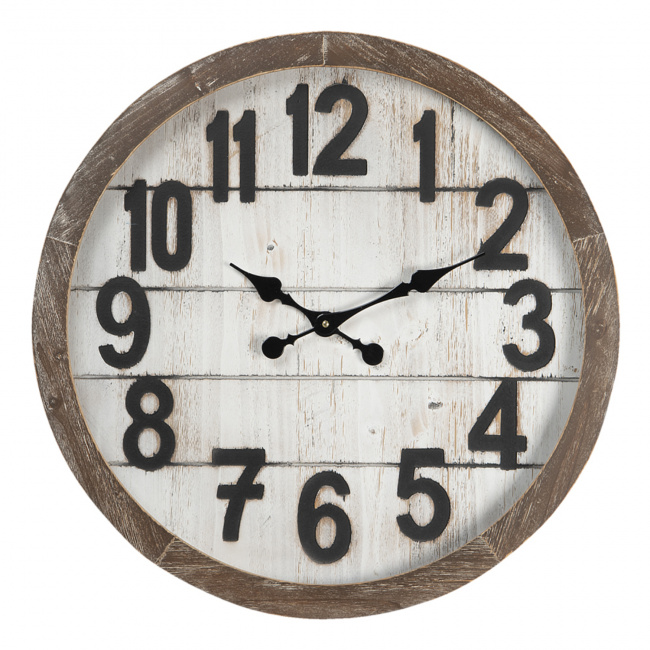 Runde rustikale Wanduhr aus grauem MDF