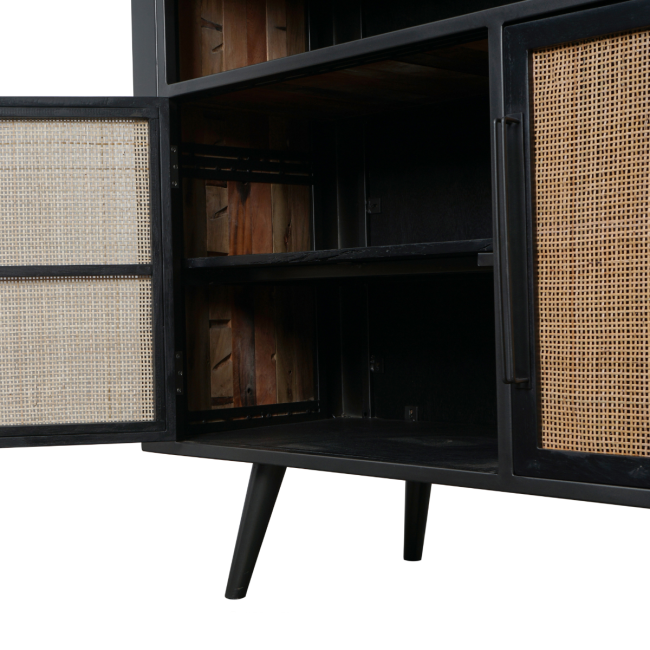 Industrial Buffet / Anrichte mit Rattan schwarz