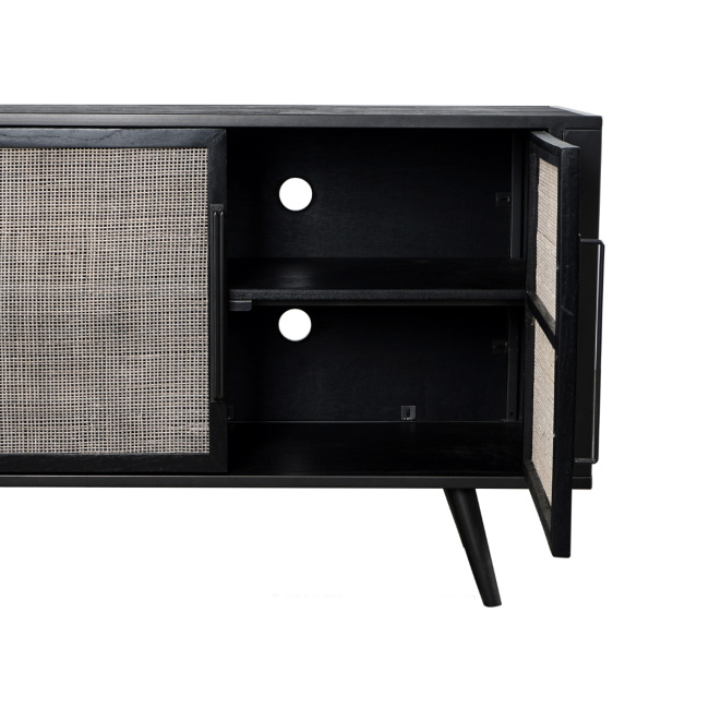 Fernsehschrank Industrial schwarz Eisen / Holz / Rattan