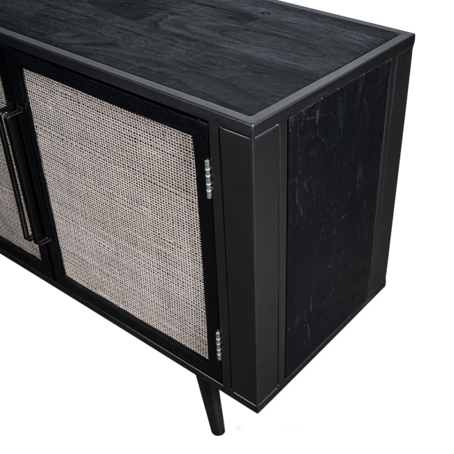 Fernsehschrank Industrial schwarz Eisen / Holz / Rattan