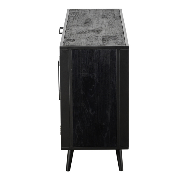 Schwarze Kommode Eisen / Holz / Rattan im Industrial Look