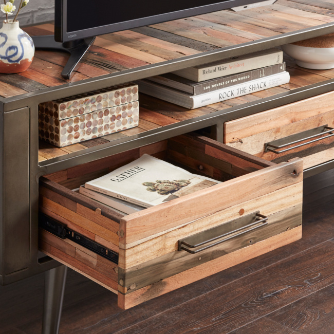 Fernsehschrank im Industrial Stil Holz / Eisen