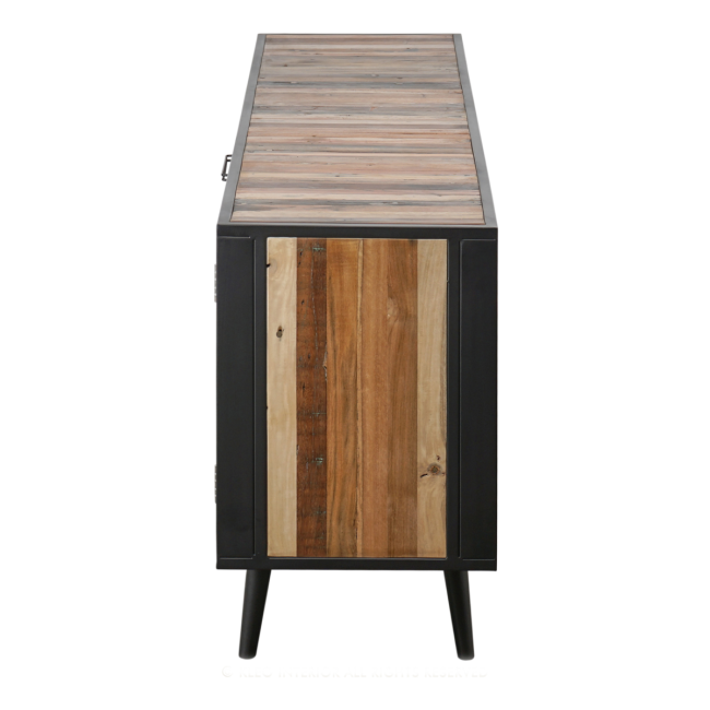 Industrial Sideboard aus Holz, Eisen und Rattan