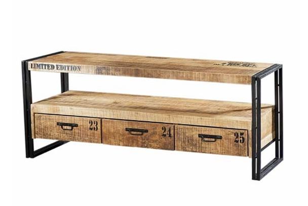 Großes Java Sideboard aus Metall und Teakholz TVBank im