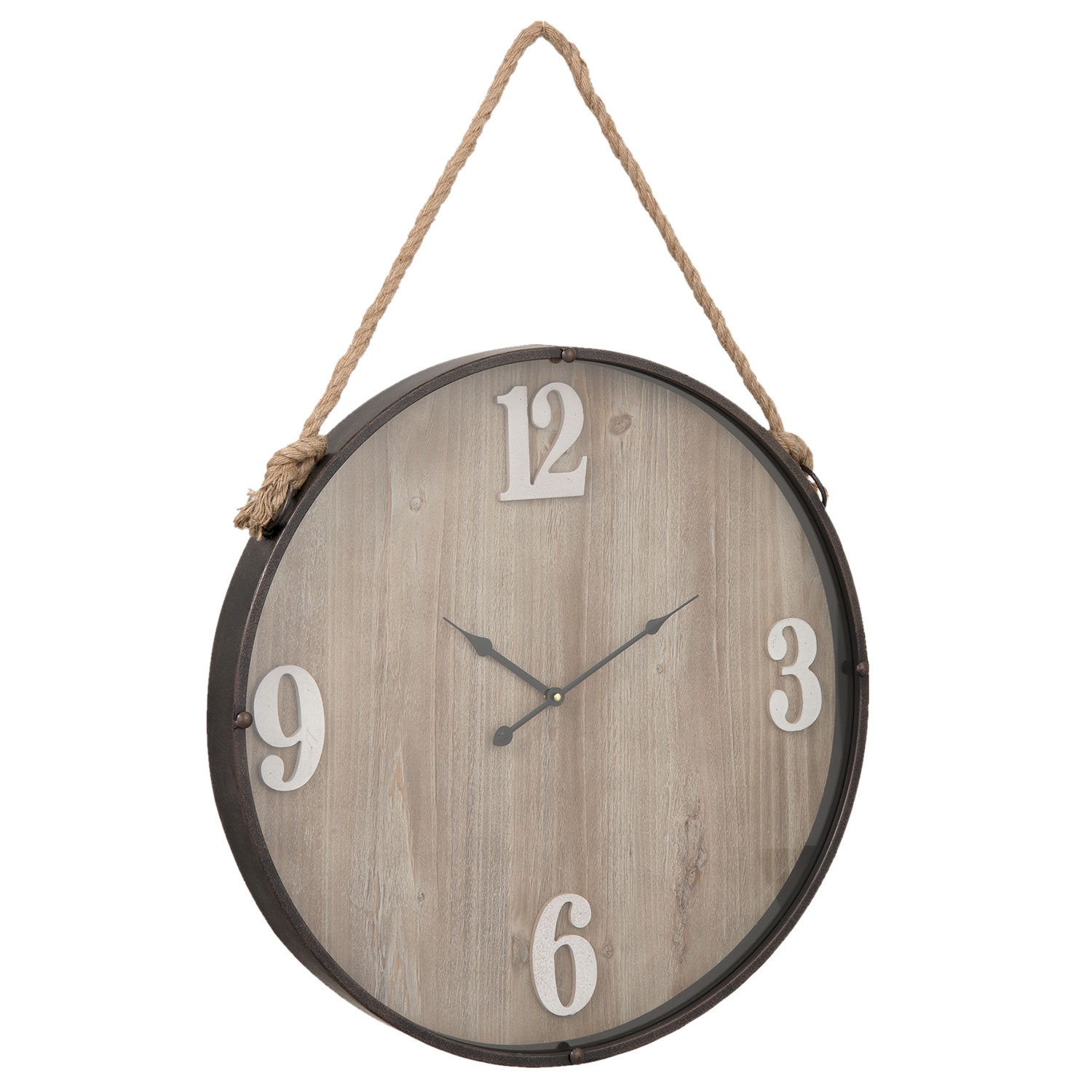 60cm Wanduhr, maritim, Eisen, Holz an Tau-Halterung | dekosalon | dekosalon