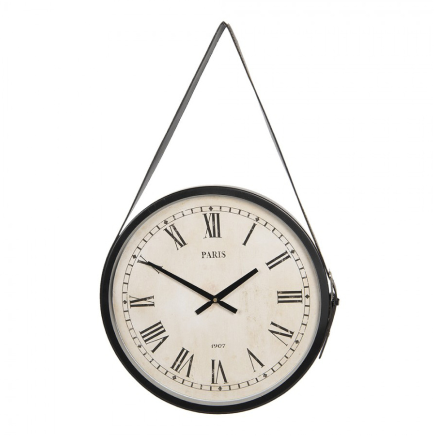 Klassische Wanduhr aus braunem Holz und Metall