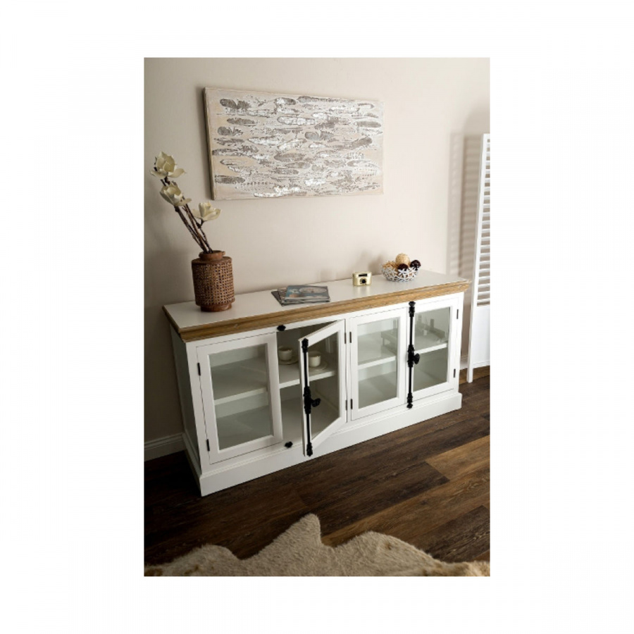 Kleine FSC Vitrine FLORENTINA mit 4 Glastüren Kleine FSC Vitrine FLORENTINA mit 4 Glastüren