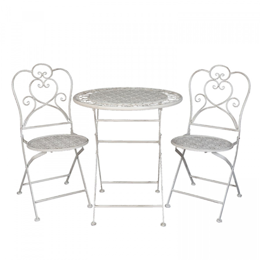 Shabby Tisch 2 Stühle Bistro Set Haus Garten Wintergarten Eisen Weiß NEU 5Y0189 