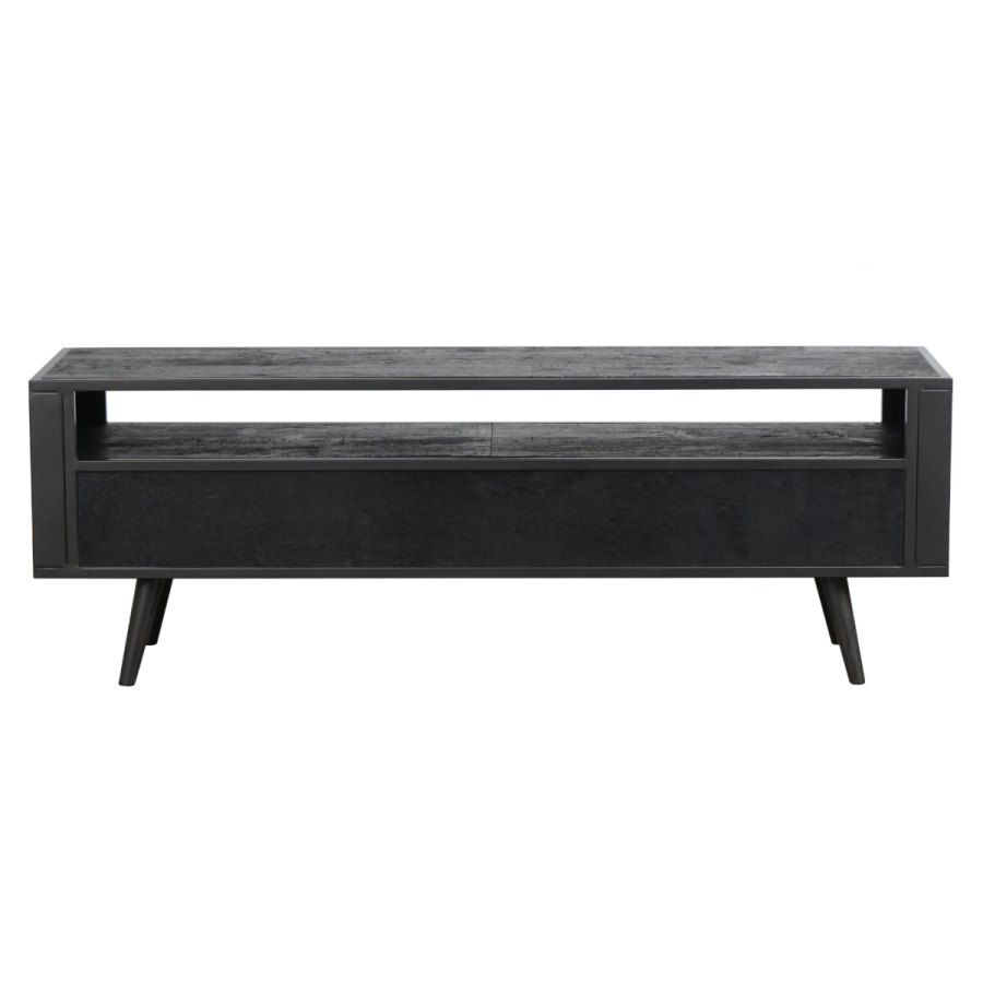 Industrial TV-Lowboard schwarz Eisen / Holz / Rattan Industrial TV-Lowboard schwarz Eisen / Holz / Rattan