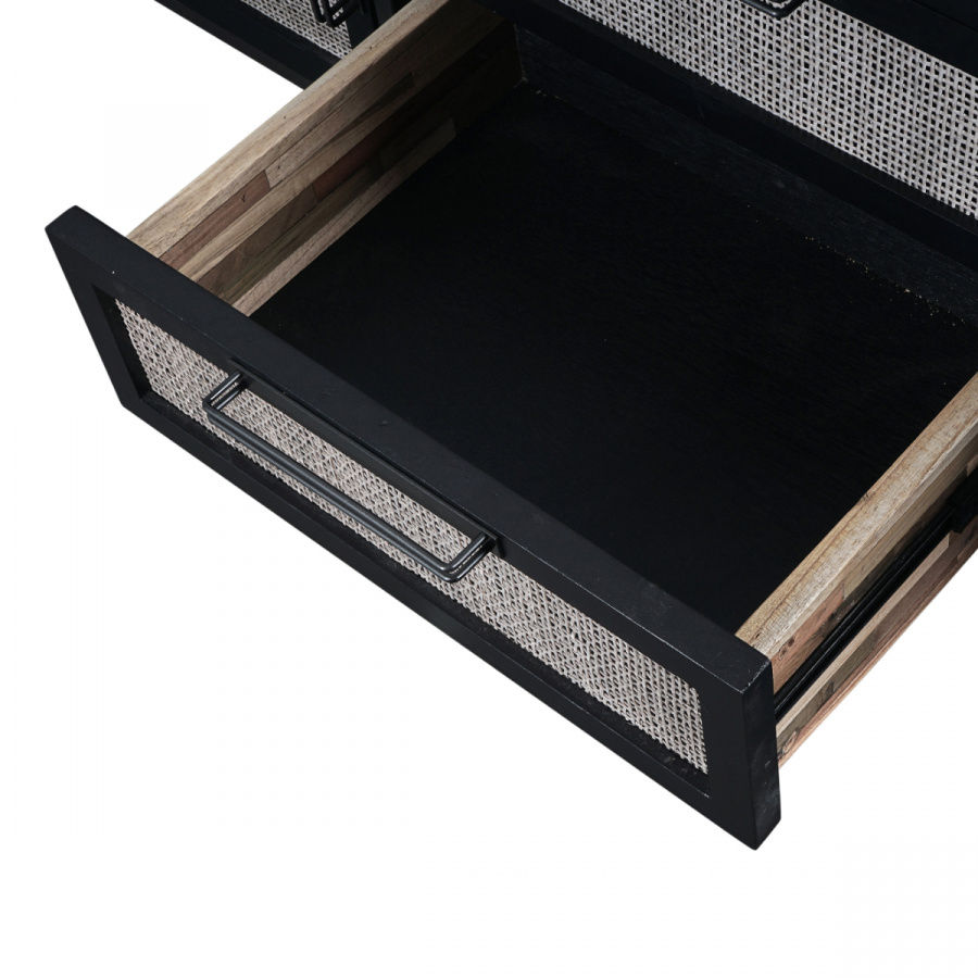 Industrial Sideboard schwarz mit Rattan 200cm