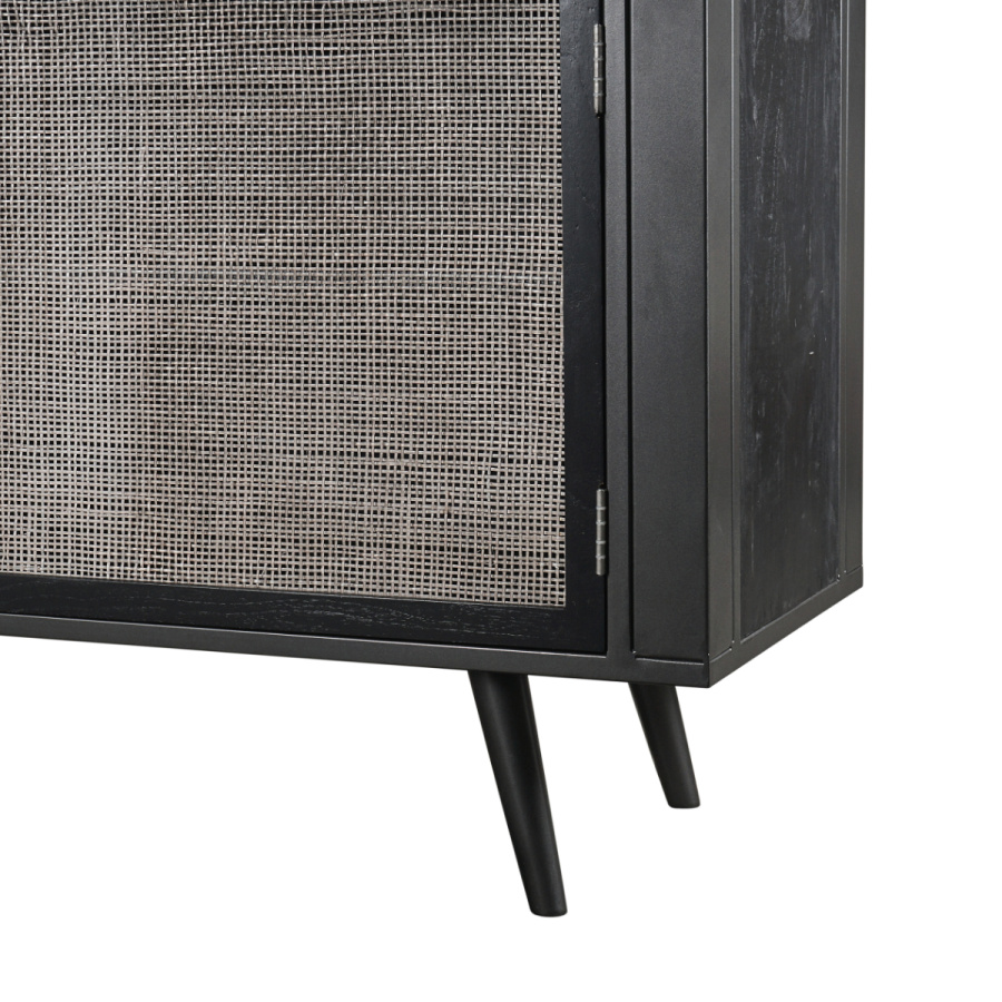 Industrial Sideboard schwarz mit Rattan 200cm Industrial Sideboard schwarz mit Rattan 200cm