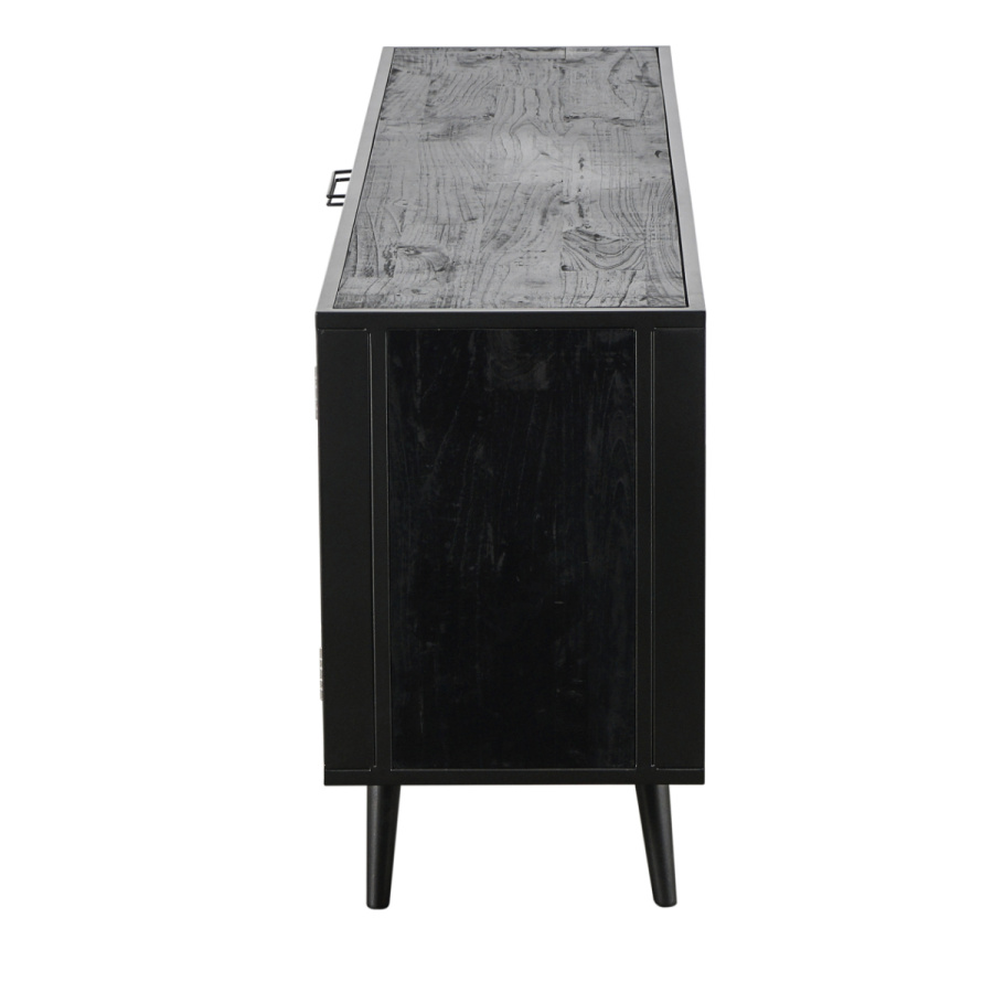Industrial Sideboard schwarz mit Rattan 200cm Industrial Sideboard schwarz mit Rattan 200cm