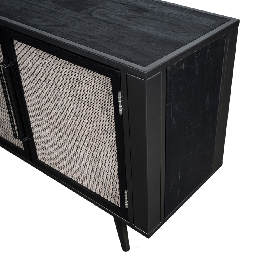 Fernsehschrank Industrial schwarz Eisen / Holz / Rattan Fernsehschrank Industrial schwarz Eisen / Holz / Rattan