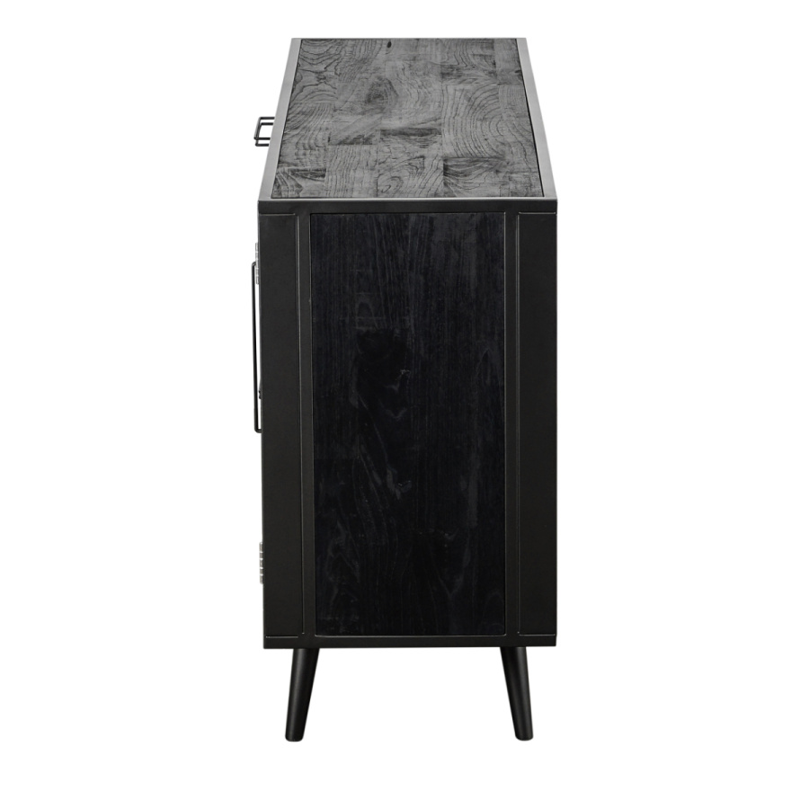 Schwarze Kommode Eisen / Holz / Rattan im Industrial Look Schwarze Kommode Eisen / Holz / Rattan im Industrial Look