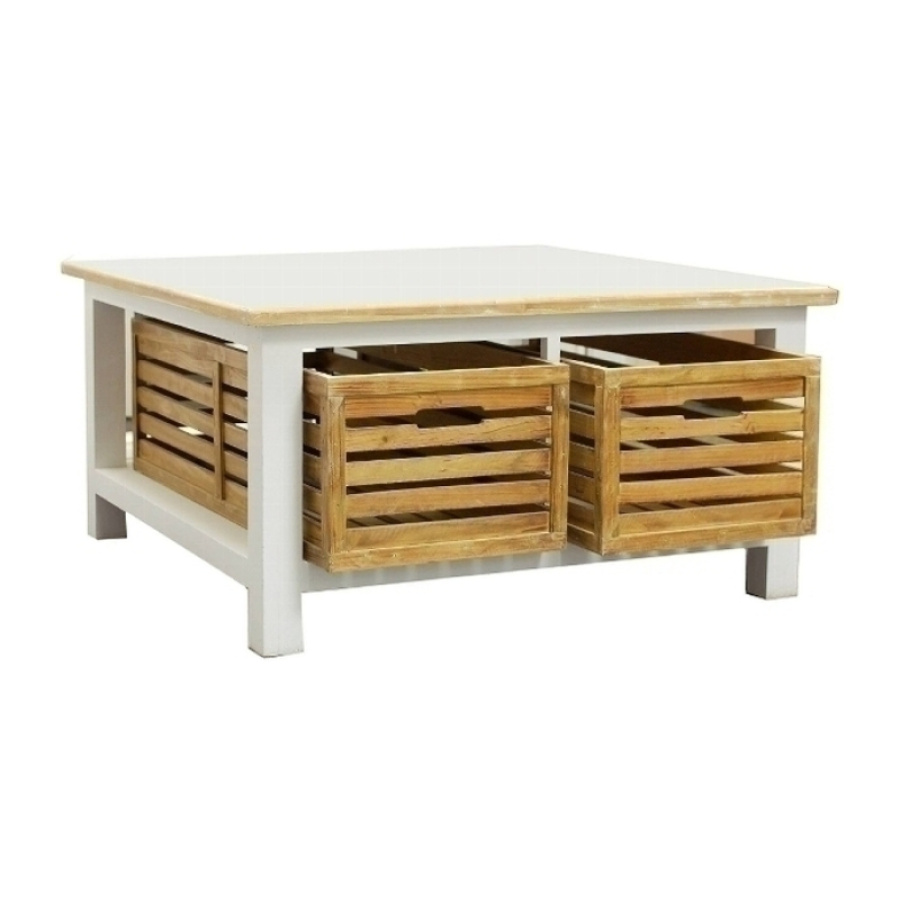 Landhaus Couchtisch mit Holzkörben Landhaus Couchtisch mit Holzkörben