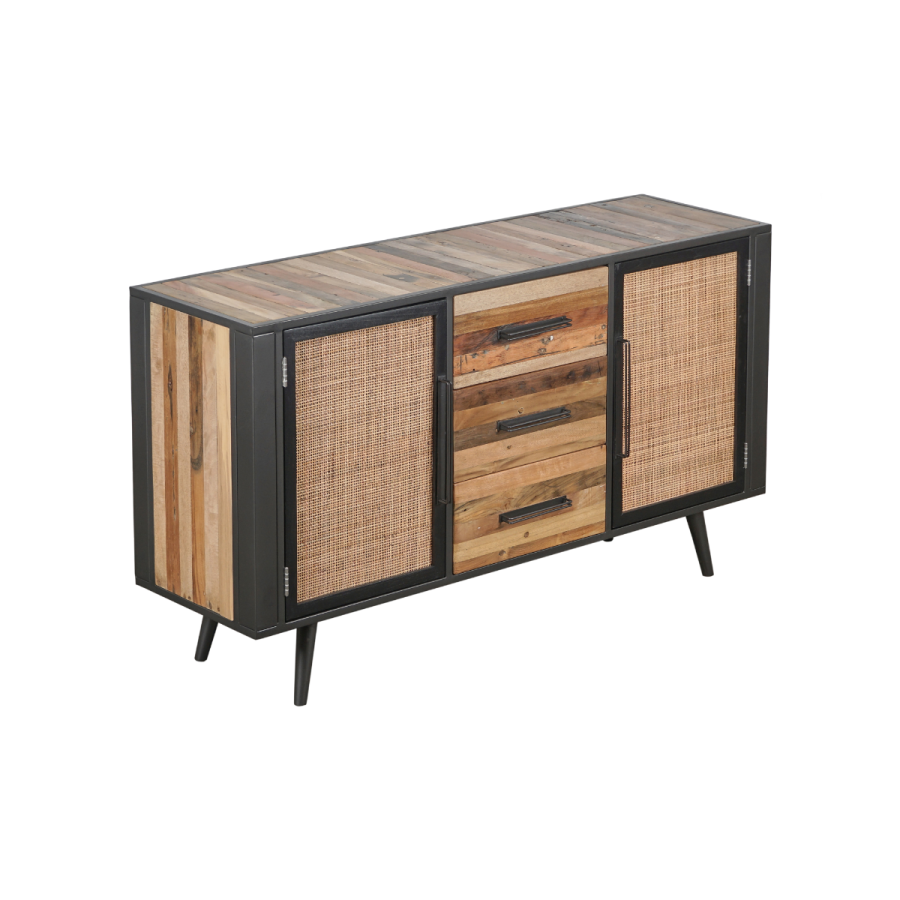 NovaSolo Industrial Sideboard mit Rattan Natur/Schwarz NovaSolo Industrial Sideboard mit Rattan Natur/Schwarz