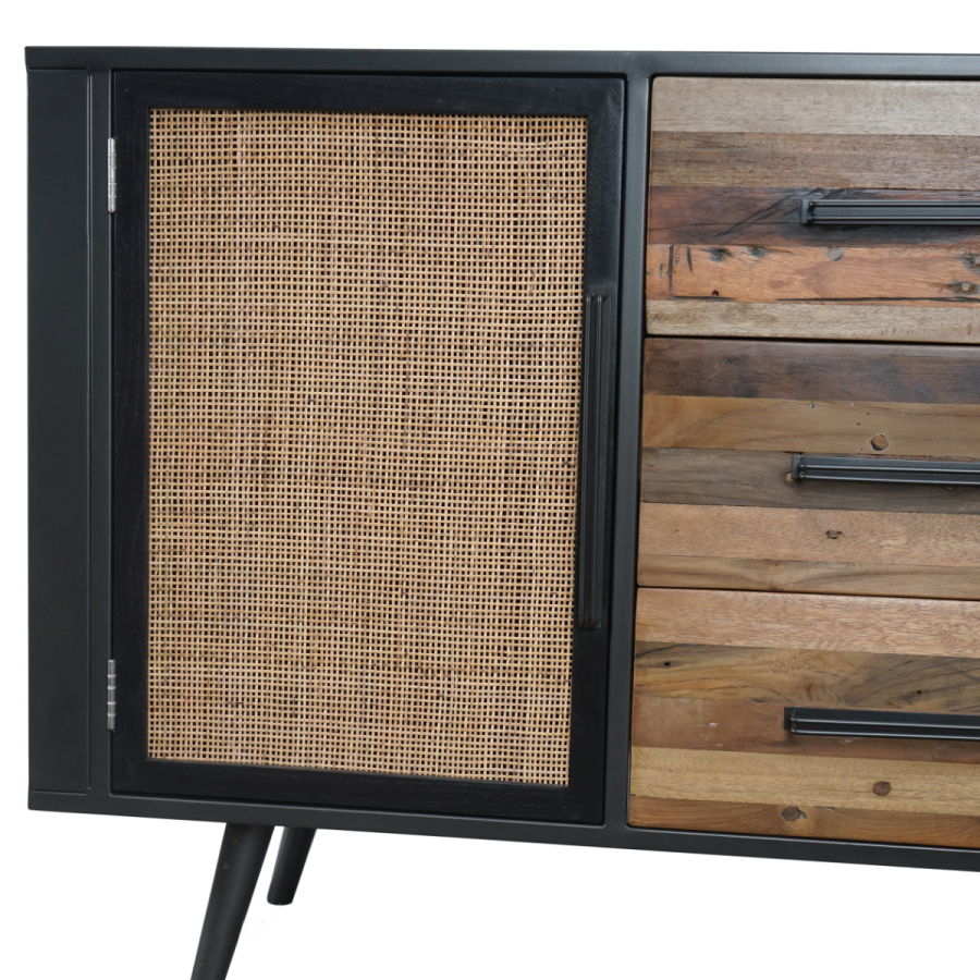 NovaSolo Industrial Sideboard mit Rattan Natur/Schwarz NovaSolo Industrial Sideboard mit Rattan Natur/Schwarz
