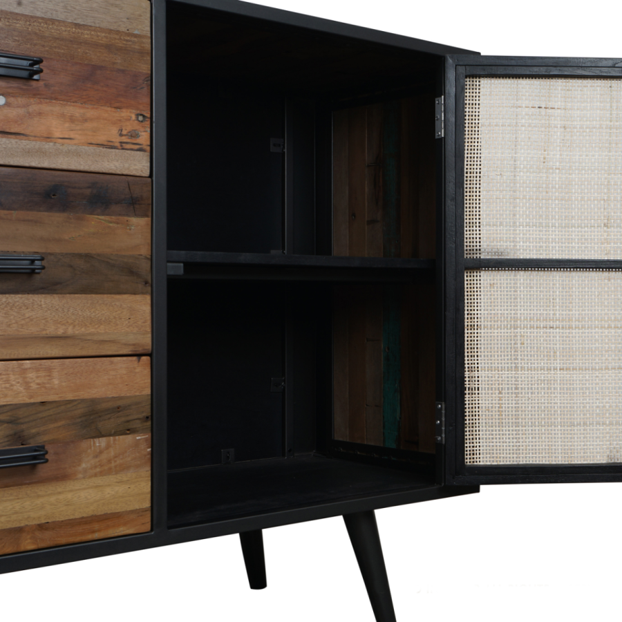 NovaSolo Industrial Sideboard mit Rattan Natur/Schwarz NovaSolo Industrial Sideboard mit Rattan Natur/Schwarz