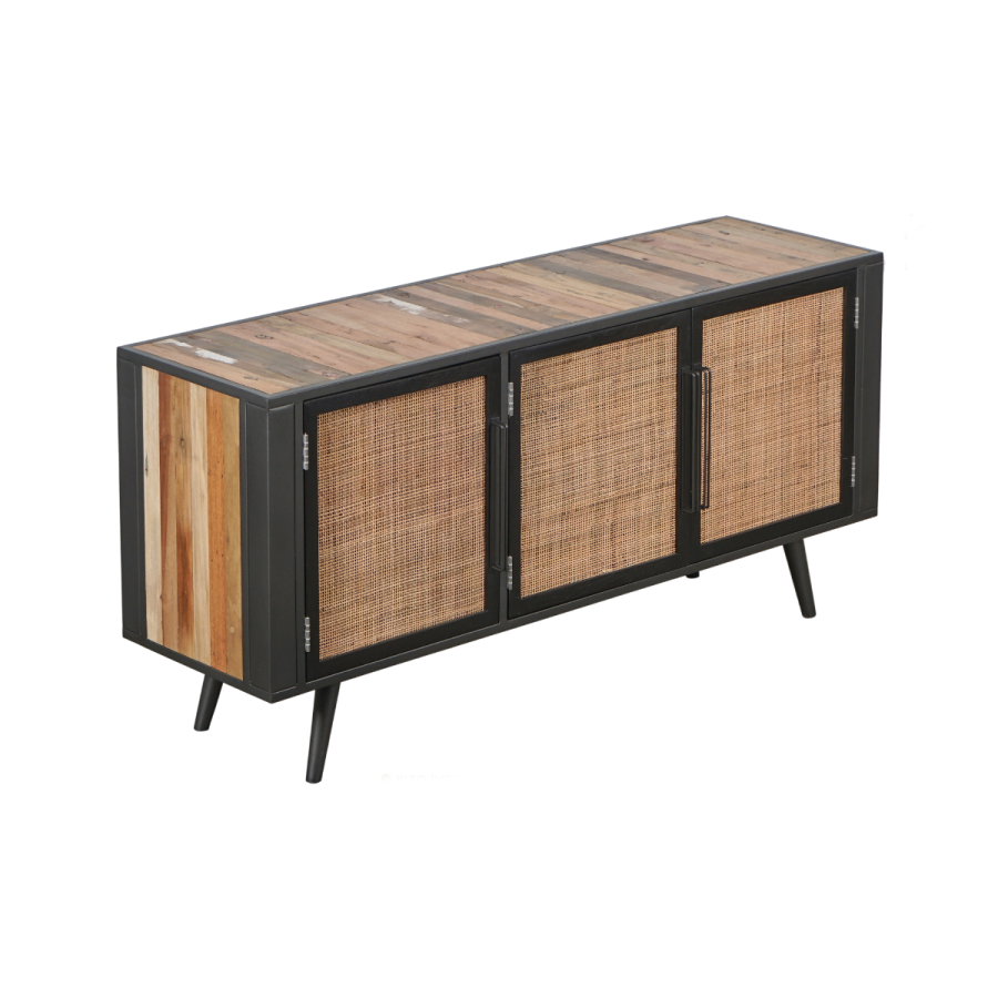 Phonomöbel / TV-Bank industrial mit Rattan-Gittern Phonomöbel / TV-Bank industrial mit Rattan-Gittern