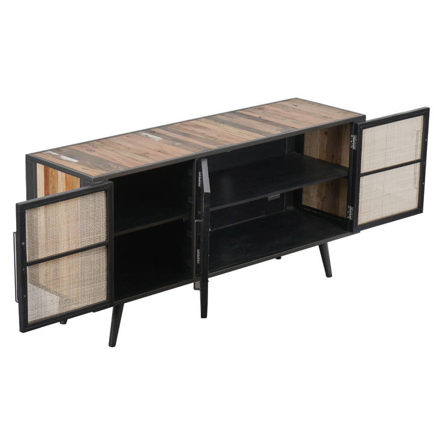Phonomöbel / TV-Bank industrial mit Rattan-Gittern Phonomöbel / TV-Bank industrial mit Rattan-Gittern