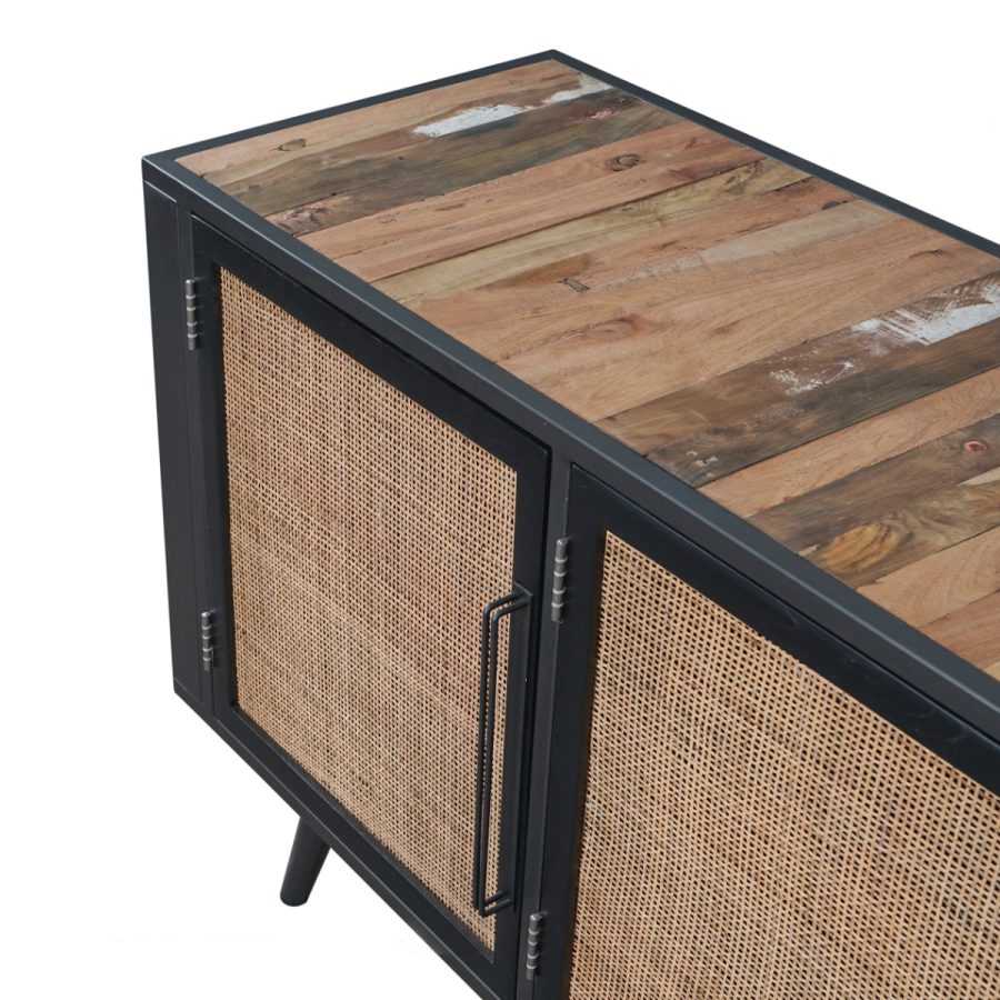 Phonomöbel / TV-Bank industrial mit Rattan-Gittern Phonomöbel / TV-Bank industrial mit Rattan-Gittern
