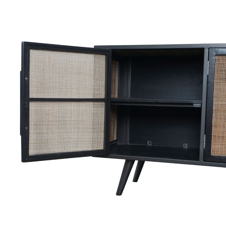 Phonomöbel / TV-Bank industrial mit Rattan-Gittern Phonomöbel / TV-Bank industrial mit Rattan-Gittern
