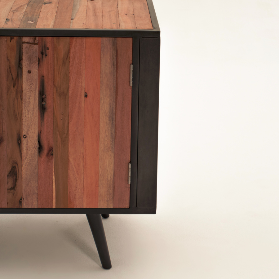 Industrial TV Bank aus Eisen und recyceltem Holz 200cm Industrial TV Bank aus Eisen und recyceltem Holz 200cm