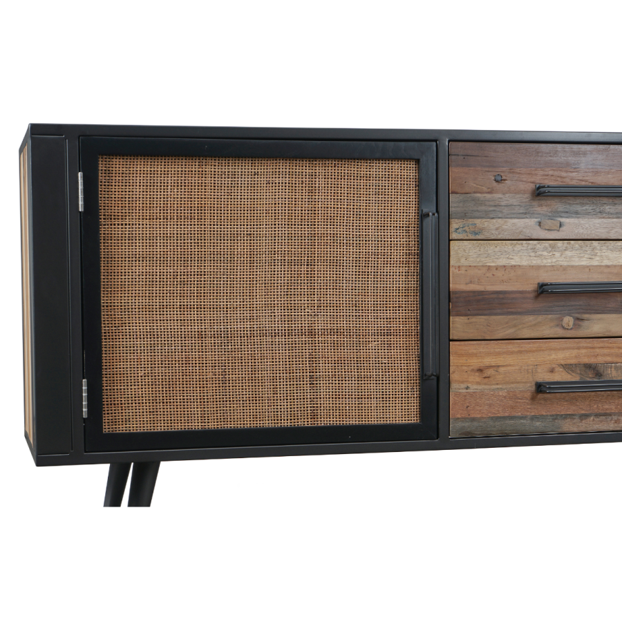 Industrial Sideboard aus Holz, Eisen und Rattan Industrial Sideboard aus Holz, Eisen und Rattan