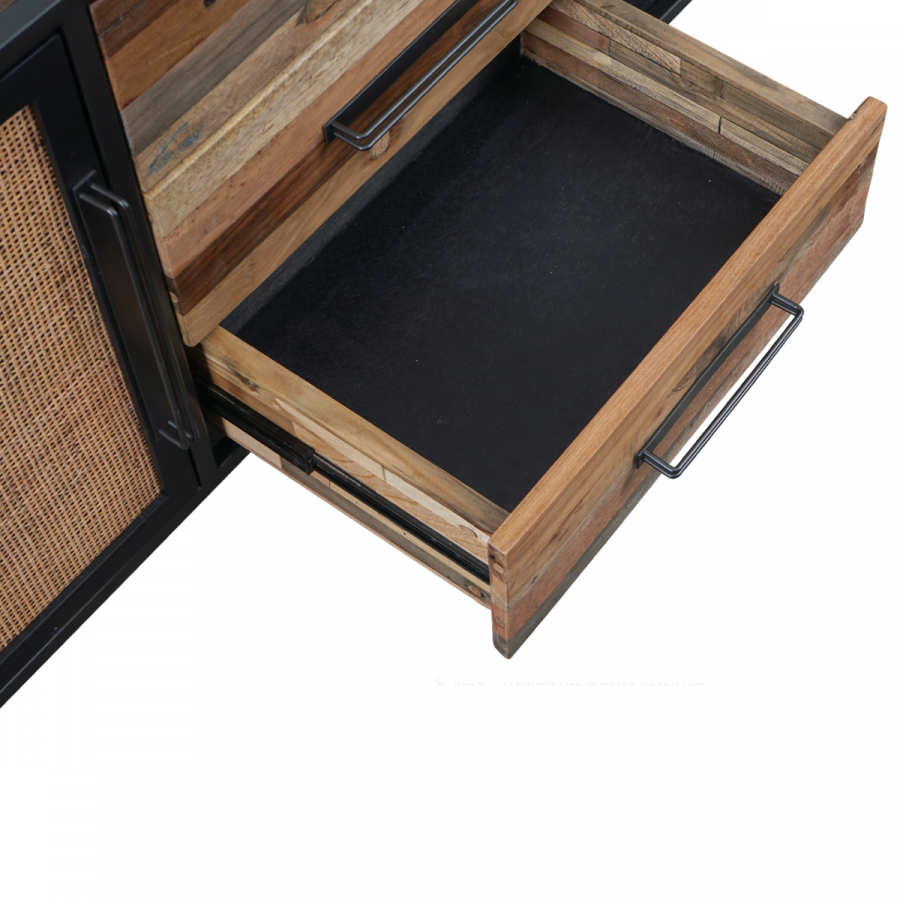 Industrial Sideboard aus Holz, Eisen und Rattan