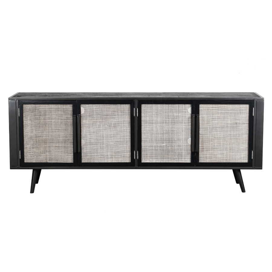 TV-Lowboard im Industrial Stil mit Rattan-Gitter TV-Lowboard im Industrial Stil mit Rattan-Gitter