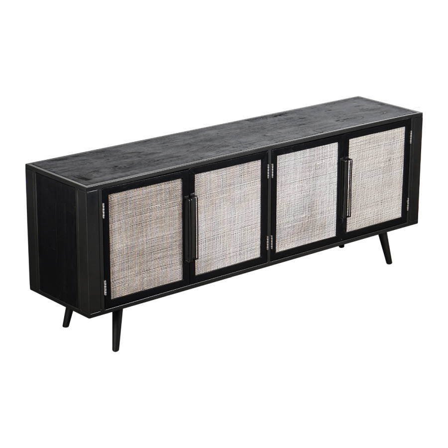 TV-Lowboard im Industrial Stil mit Rattan-Gitter TV-Lowboard im Industrial Stil mit Rattan-Gitter