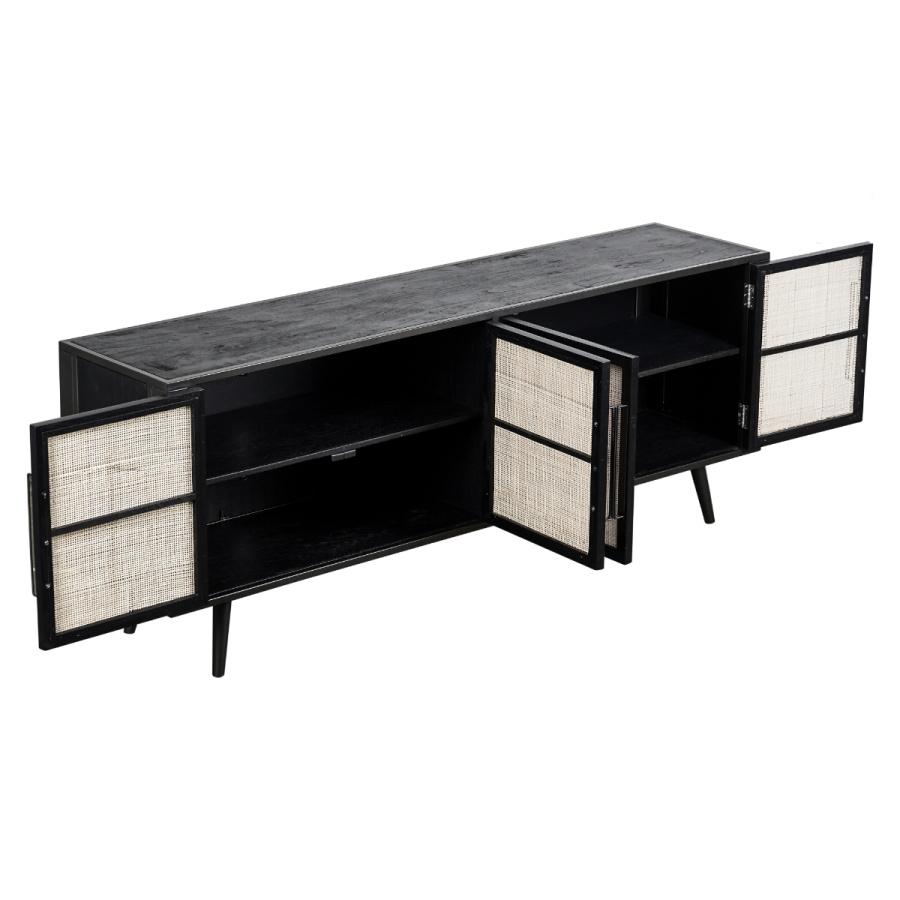 TV-Lowboard im Industrial Stil mit Rattan-Gitter TV-Lowboard im Industrial Stil mit Rattan-Gitter