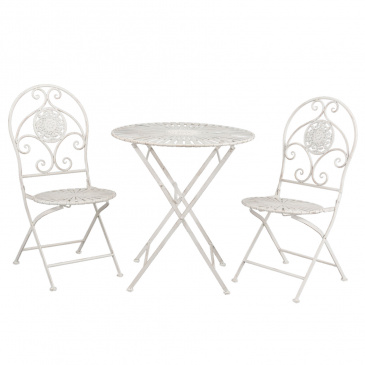 Gartenmöbel / Balkon-Set: Tisch + 2 Stühle Shabby Weiß 5Y0386 