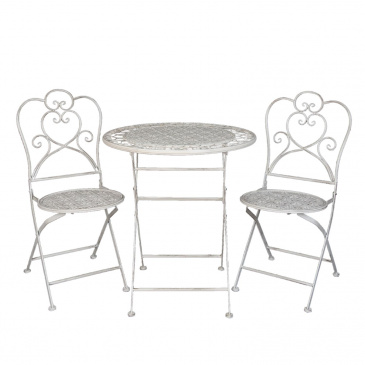 Gartenmöbel / Balkon-Set: Tisch + 2 Stühle Shabby Weiß 5Y0222 