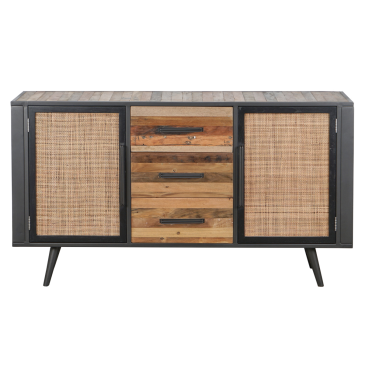 NovaSolo Industrial Sideboard mit Rattan Natur/Schwarz